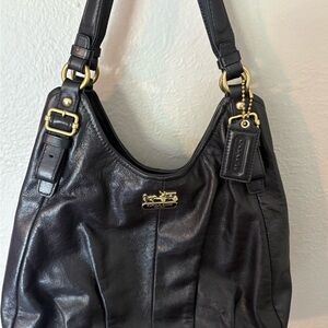 Coach Black Leather Shoulder Bag with Gold Accents